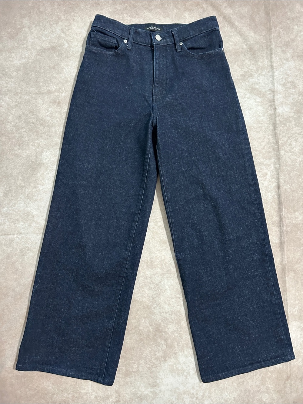 NWOT Banana Republic Premium Denim High Ride Wide-Leg Dark Wash Blue Jeans 28